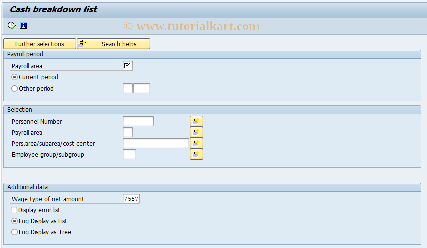 SAP TCode PC00_M06_RPCMLIF0 - Cash Breakdown List