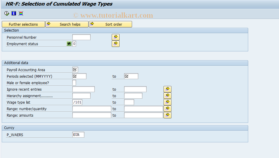 SAP TCode PC00_M06_RPCRUCF0 - Cumulated Wage Type Selection