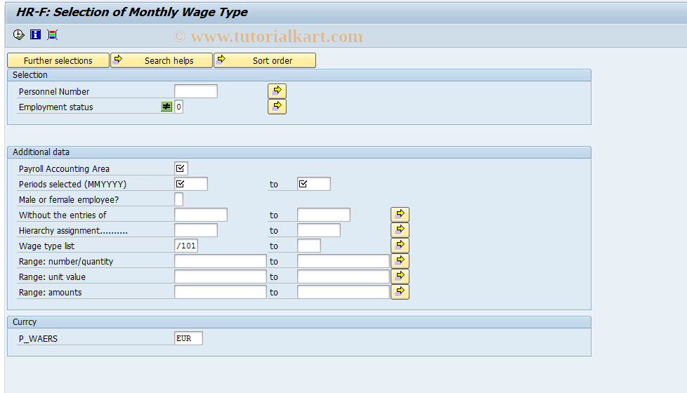 SAP TCode PC00_M06_RPCRUMF0 - Monthly Wage Type Selection