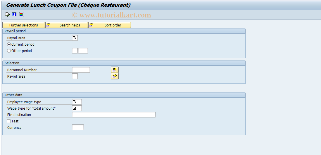 SAP TCode PC00_M06_RPUTIRF0 - Generate 'cheque' Lunch Coupon File