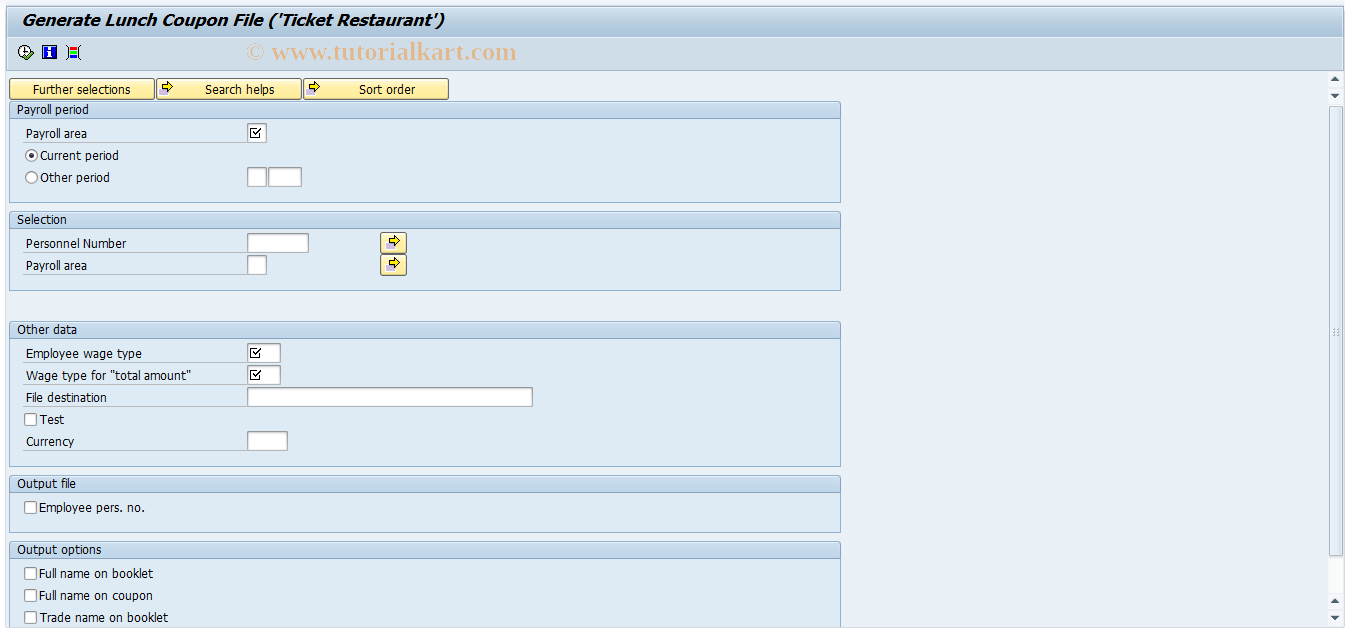 SAP TCode PC00_M06_RPUTIRF1 - Generate 'ticket' Lunch Coupon File