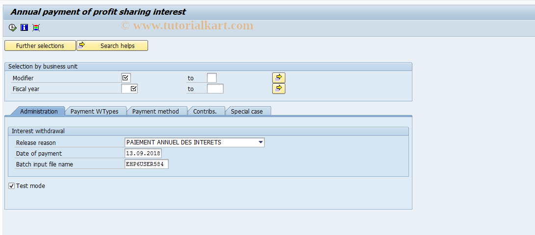 SAP TCode PC00_M06_UPAI - Profit Sharing: Interest Payment