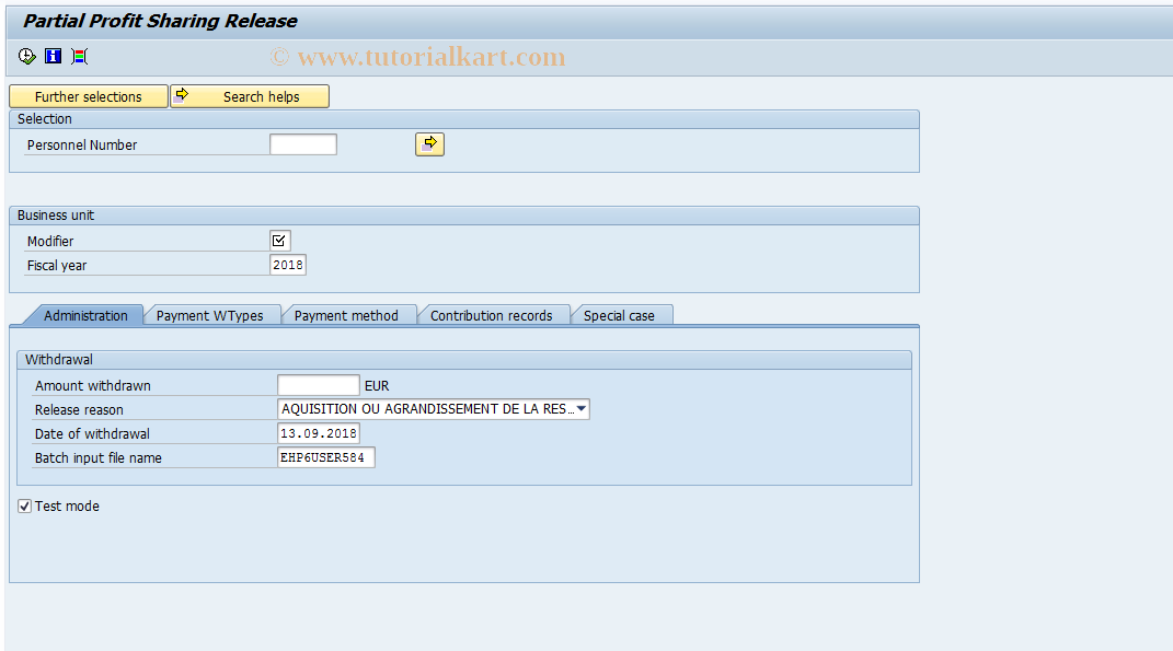 SAP TCode PC00_M06_UPAP - Profit sharing: Partial Payment