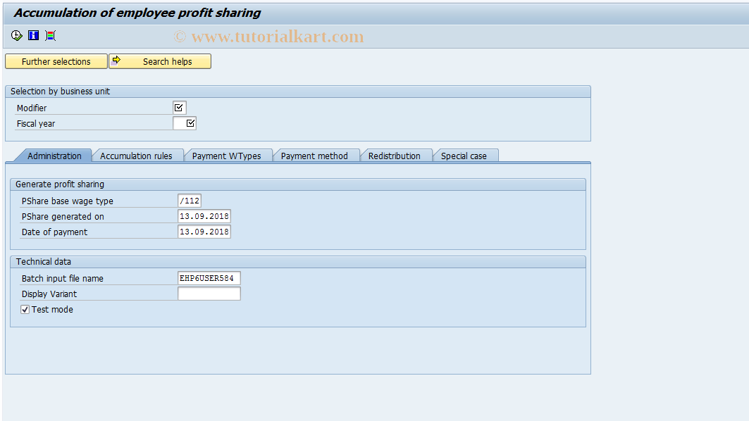 SAP TCode PC00_M06_UPAR - Profit Sharing: Distribution