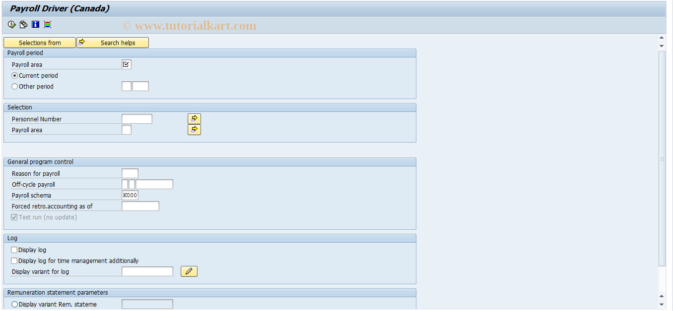 SAP TCode PC00_M07_CALC_SIMU - Payroll driver simulation (Canada)