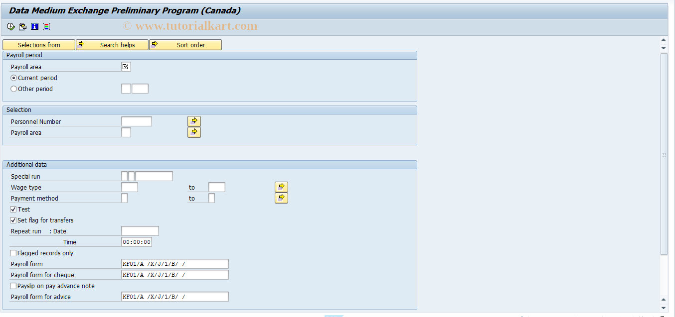 SAP TCode PC00_M07_CDTA - Payroll Transfer Pre-Program DTA-07