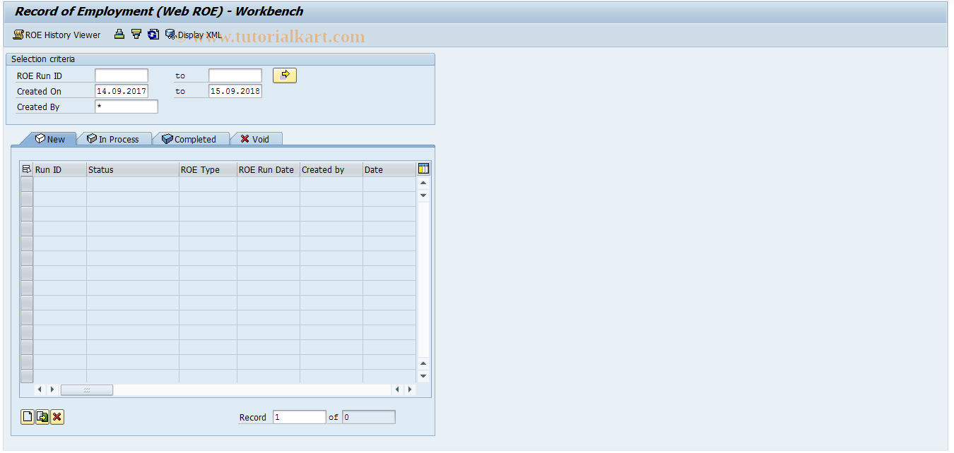 SAP TCode PC00_M07_CROE - Record of Employment (ROE) 07