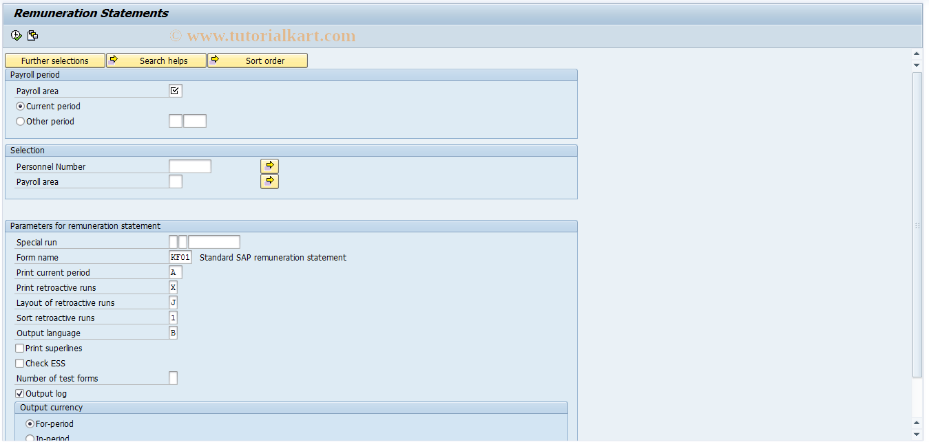 SAP TCode PC00_M07_REMU - Remuneration statements