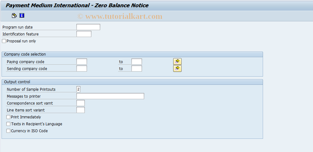 SAP TCode PC00_M07_RFFOAVIS - Print zero net advices