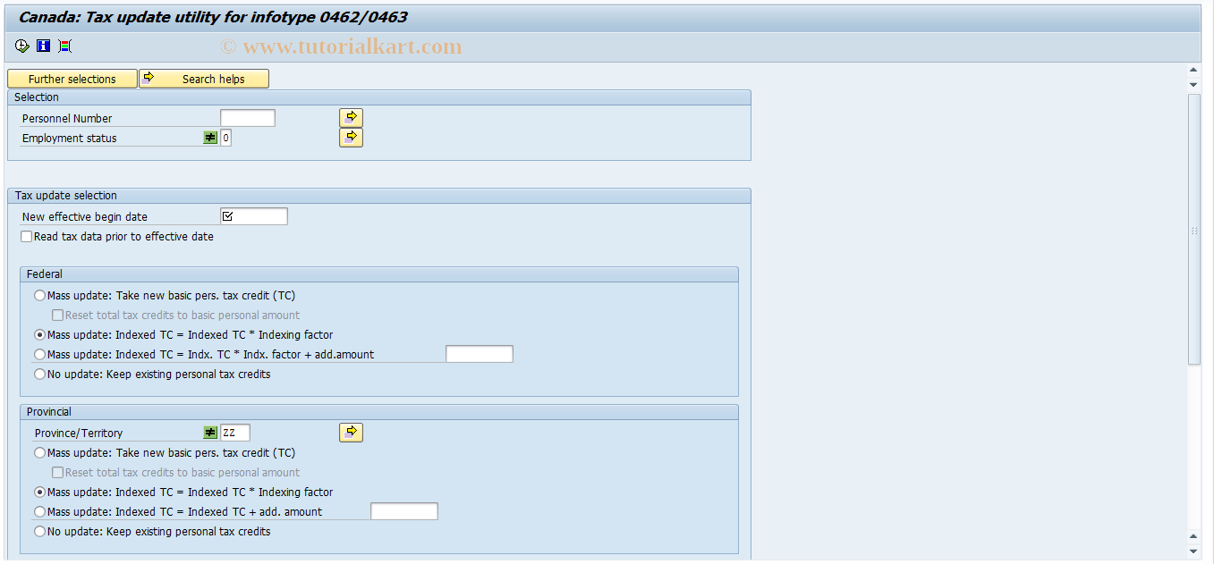 SAP TCode PC00_M07_UNTU - Start of Year Cred/Ded. Update 07