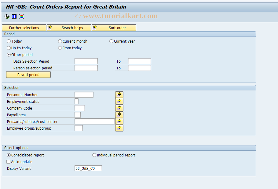 SAP TCode PC00_M08_CCRT - Court order dedns. 08