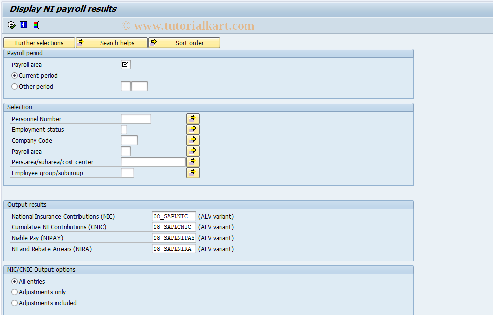 SAP TCode PC00_M08_CNIL - Display NI payroll results