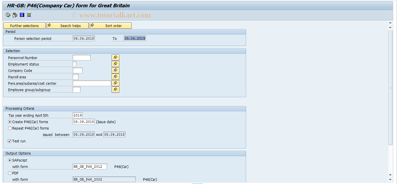 SAP TCode PC00_M08_CP46 - P46 (Company Car) form