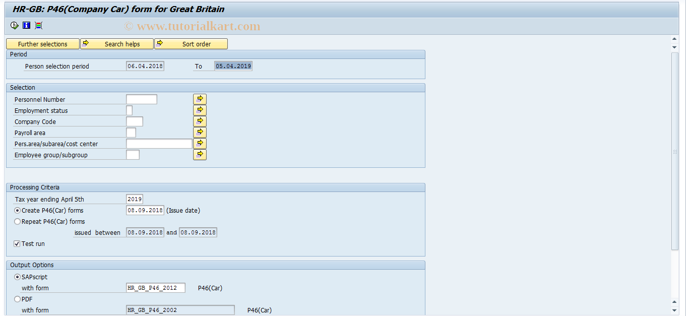 SAP TCode PC00_M08_CP46_STD - P46 (Company Car) form