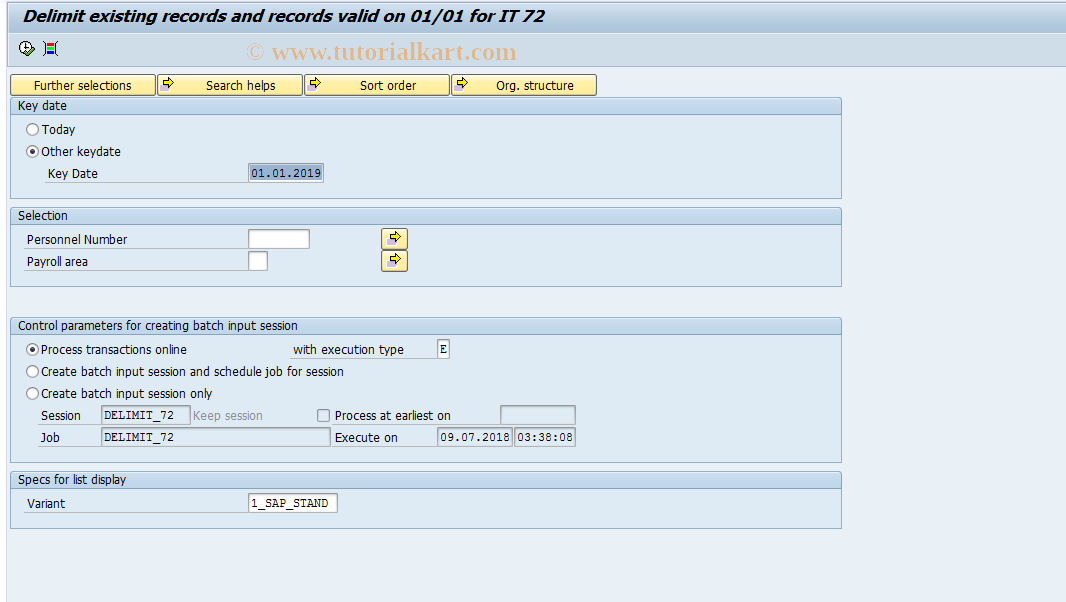 SAP TCode PC00_M09_CA72 - Delimit Tax Infotypes