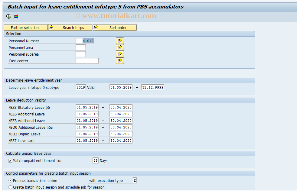 SAP TCode PC00_M09_CIT5 - Create leave entitlement Denmark