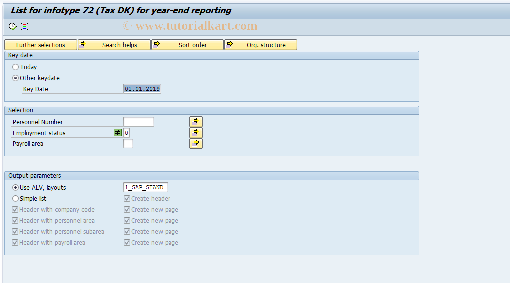 SAP TCode PC00_M09_CL72 - Tax Infotype List for Denmark