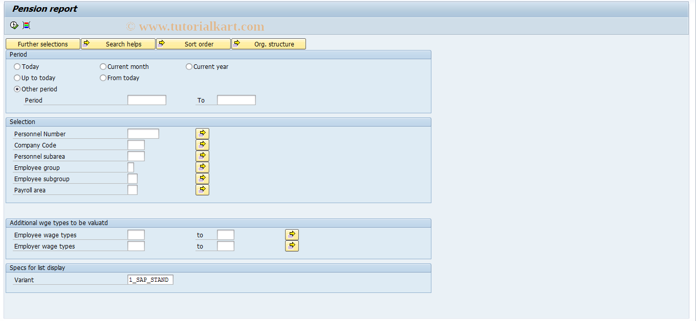 SAP TCode PC00_M09_CPRR - Pension overview