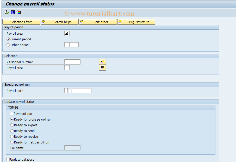 SAP TCode PC00_M09_CRSTM0 - Change Payroll Status