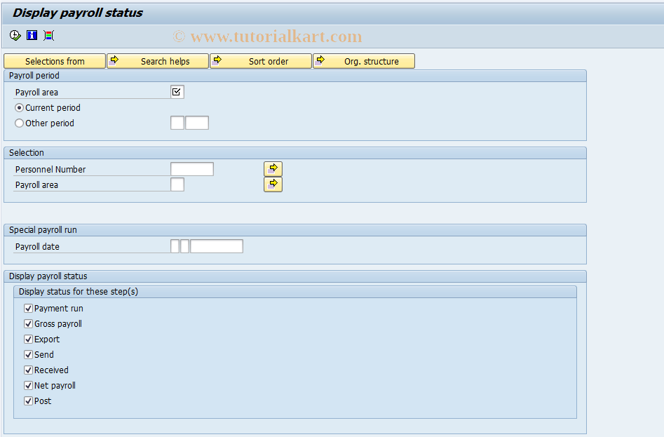SAP TCode PC00_M09_CRSTM1 - Display Payroll Status