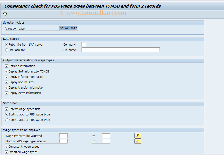 SAP TCode PC00_M09_FM2M0 - Consisteny Check for PBS Wage Types
