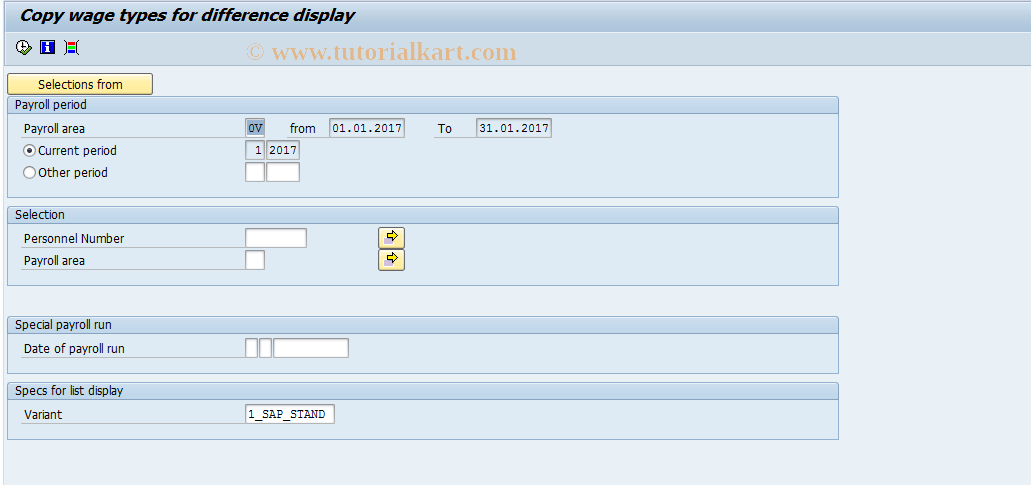 SAP TCode PC00_M09_ICPM0 - Copy Wage Types for Different Display