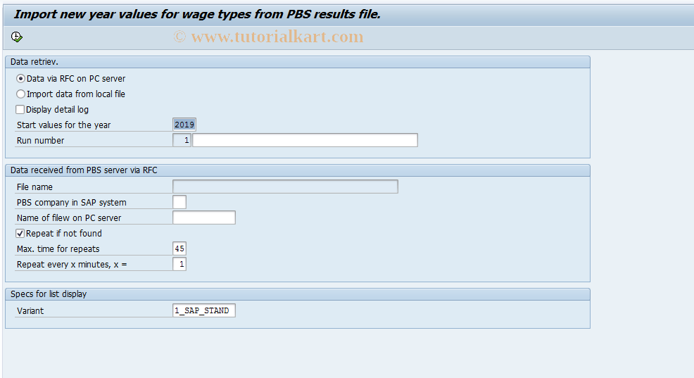 SAP TCode PC00_M09_IM2 - Import New Year's Values