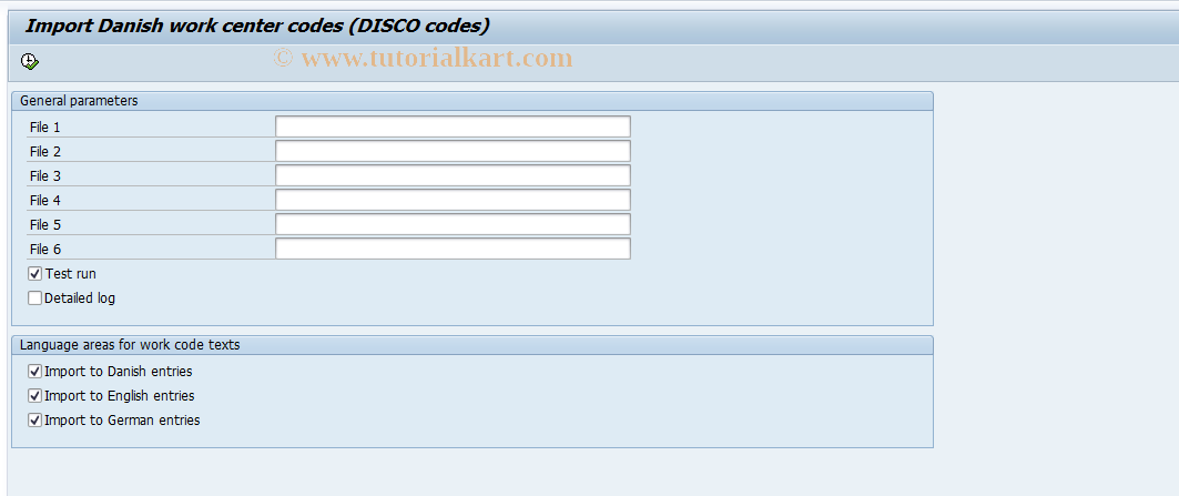 SAP TCode PC00_M09_ISTW - Import and Create Work Centercodes