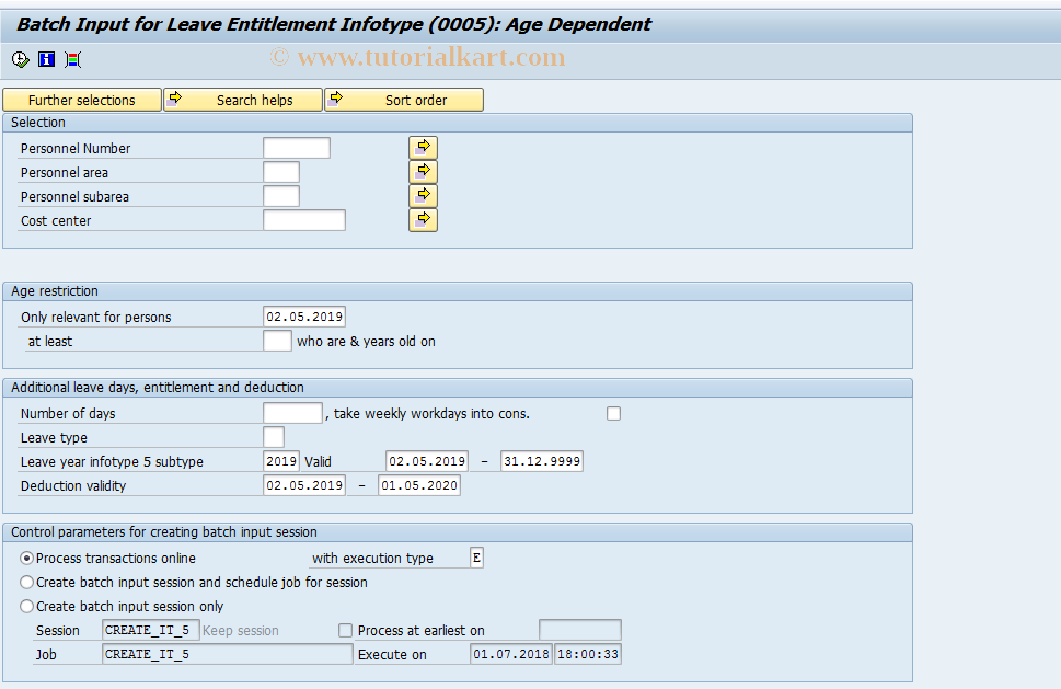 SAP TCode PC00_M09_IT5_AGE - Create Age-Related Leave Entitlement