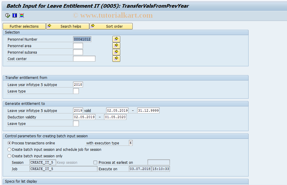 SAP TCode PC00_M09_IT5_PRV_YR - Create LveEntitlements as Last Year