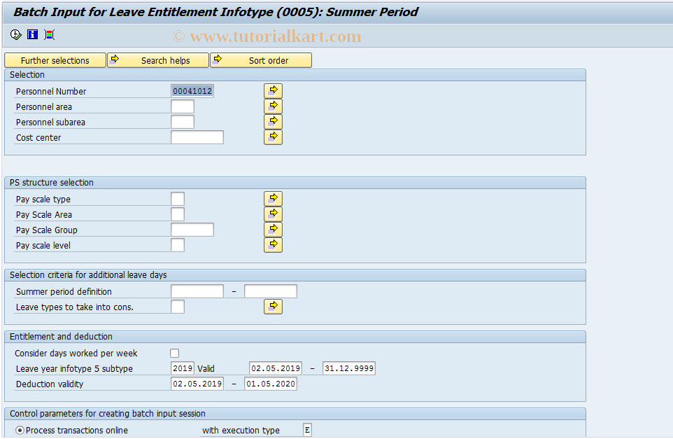 SAP TCode PC00_M09_IT5_SUMMER - Create Leave Entlmnts acc.to SummVac