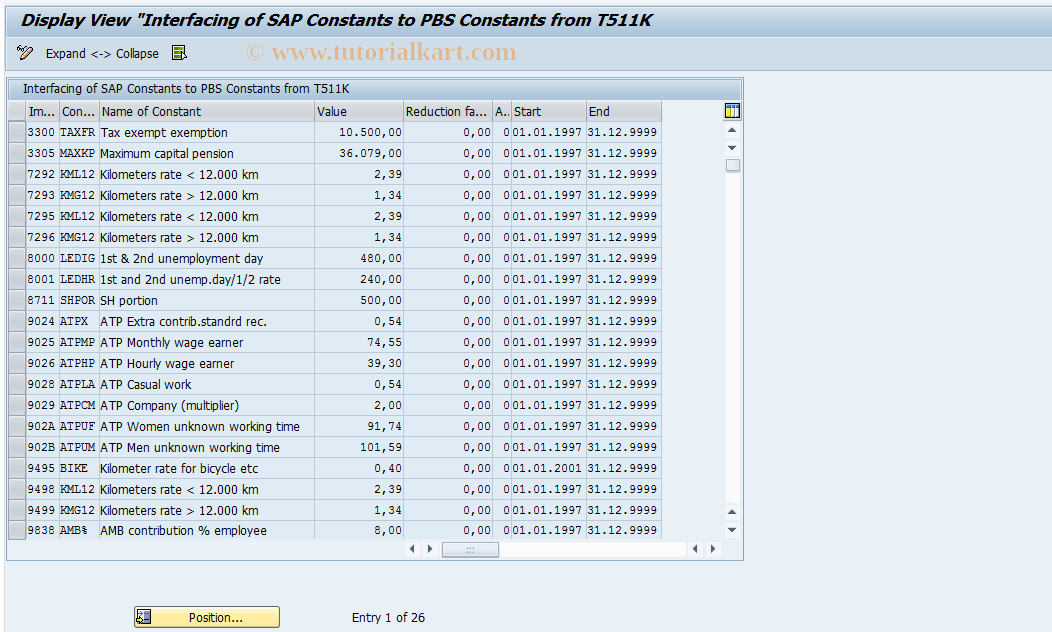 SAP TCode PC00_M09_MPBSSAP - Display SAP-PBS Constants