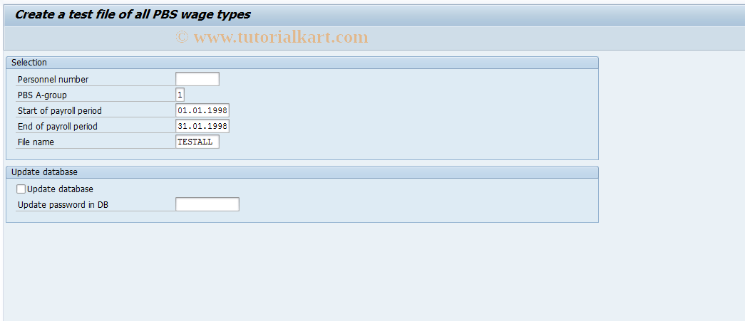 SAP TCode PC00_M09_PBTM0 - Create Test File PBS Wage Types