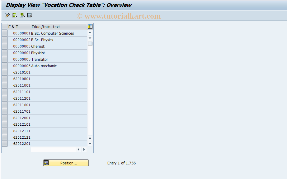 SAP TCode PC00_M09_SH22 - Display Training Code