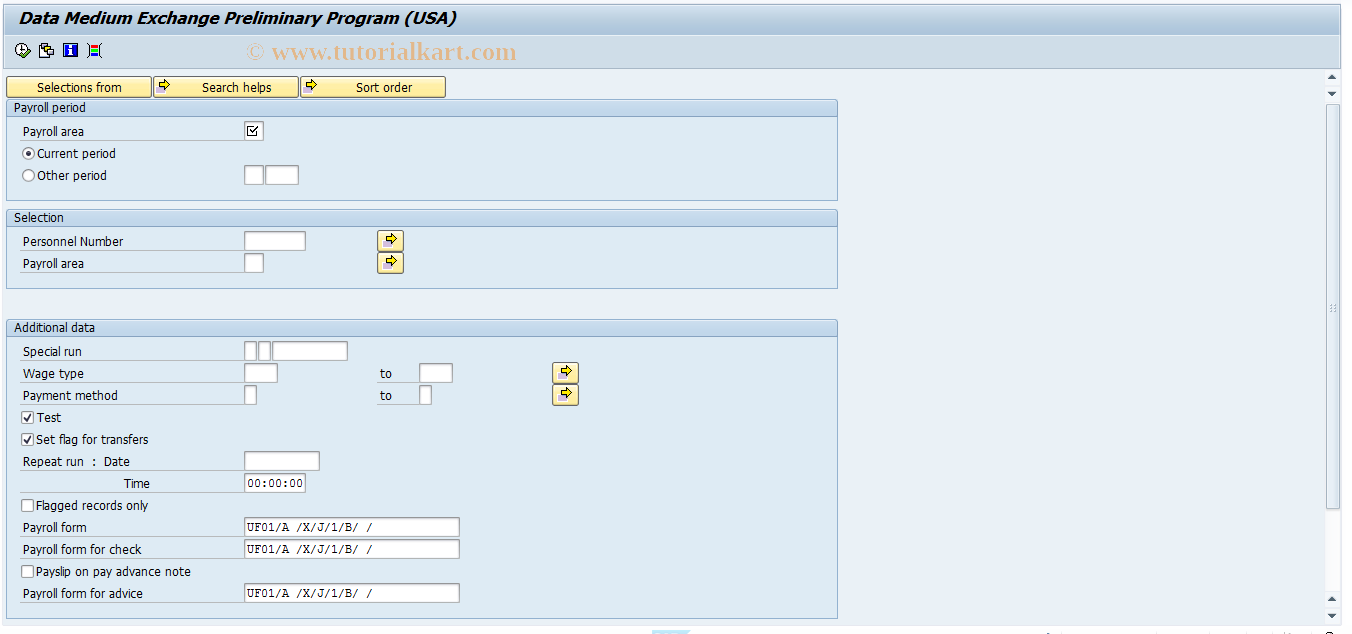 SAP TCode PC00_M10_CDTC - Payroll Transfer Prelim. Prog DTA-10