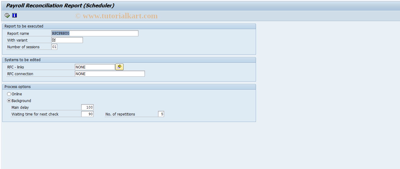 SAP TCode PC00_M10_CPRS - Payroll Reconciliation (Scheduler)