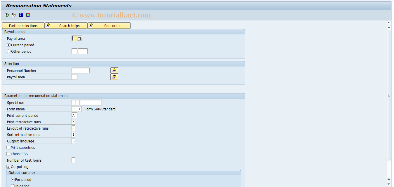 SAP TCode PC00_M10_REMU - Remuneration statements