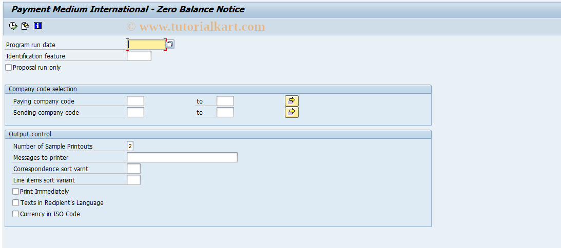 SAP TCode PC00_M10_RFFOAVIS - Print zero net advices