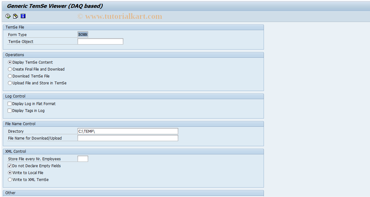 SAP TCode PC00_M12_BOWM_MG - FINPROF - Manage TemSe file