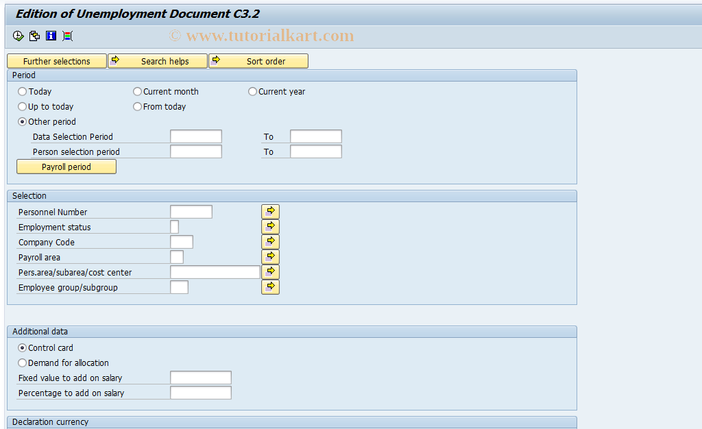 SAP TCode PC00_M12_CC32 - Edition of Unemployment Docum. C3.2