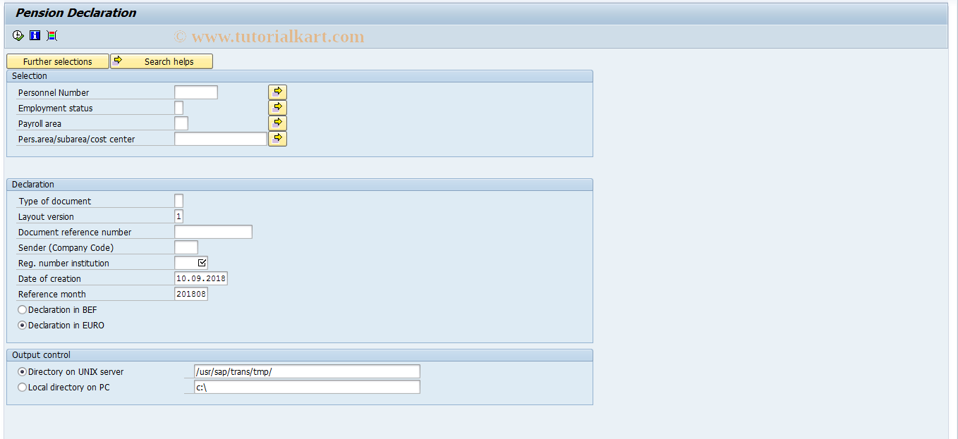 SAP TCode PC00_M12_CDPE - Pension Declaration