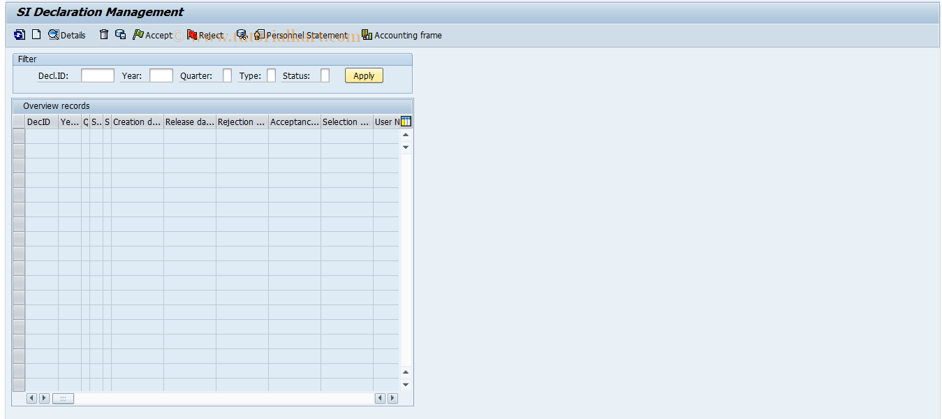 SAP TCode PC00_M12_CSIB - SI Declaration Management