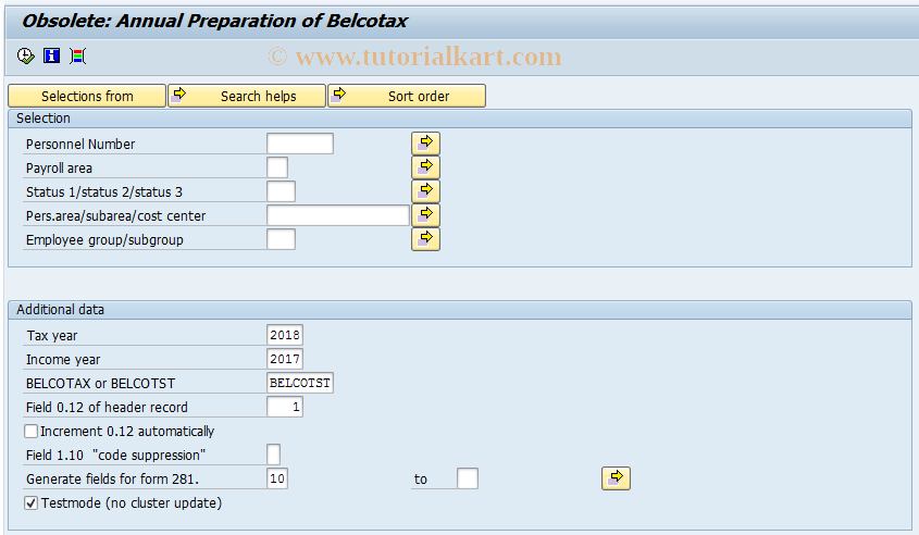 SAP TCode PC00_M12_CTXA - Annual preparation of Belcotax