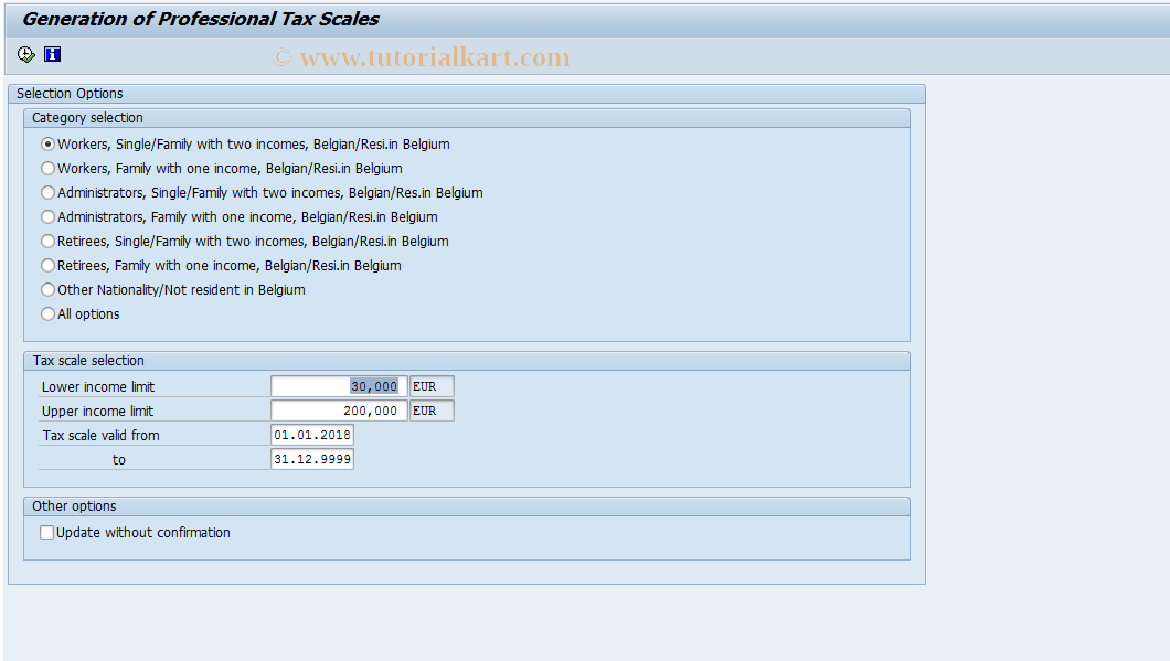 SAP TCode PC00_M12_CTXE - Generation professional tax scales