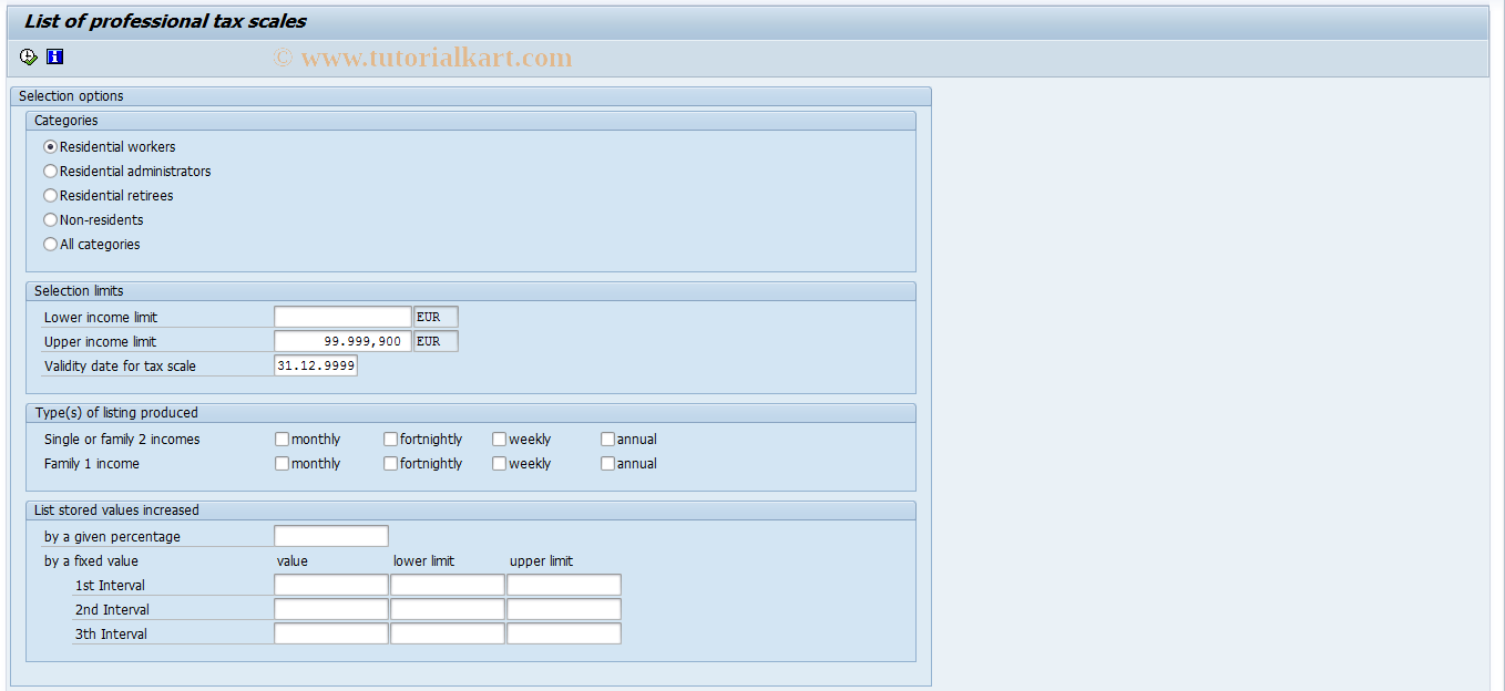 SAP TCode PC00_M12_CTXI - List Professional Tax Scales