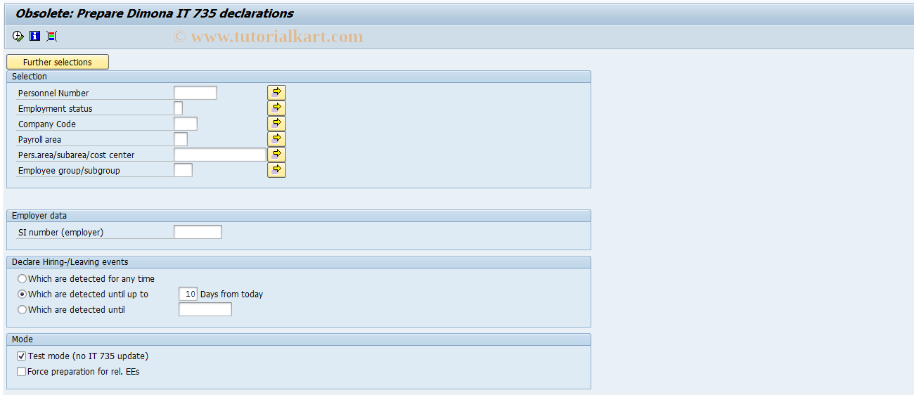 SAP TCode PC00_M12_DMNDECLPREP - Prepare DIMONA declaration