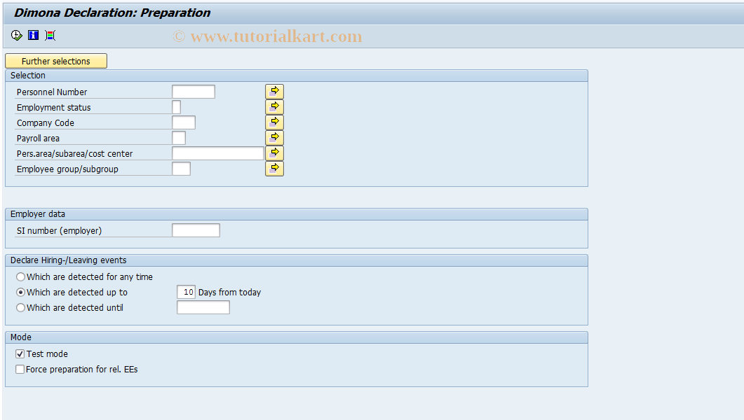 SAP TCode PC00_M12_DMN_PR - DIMONA - Prepare Declaration