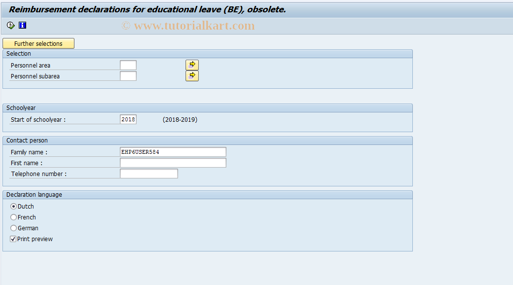 SAP TCode PC00_M12_R - Reimbursement declar. educ. leave