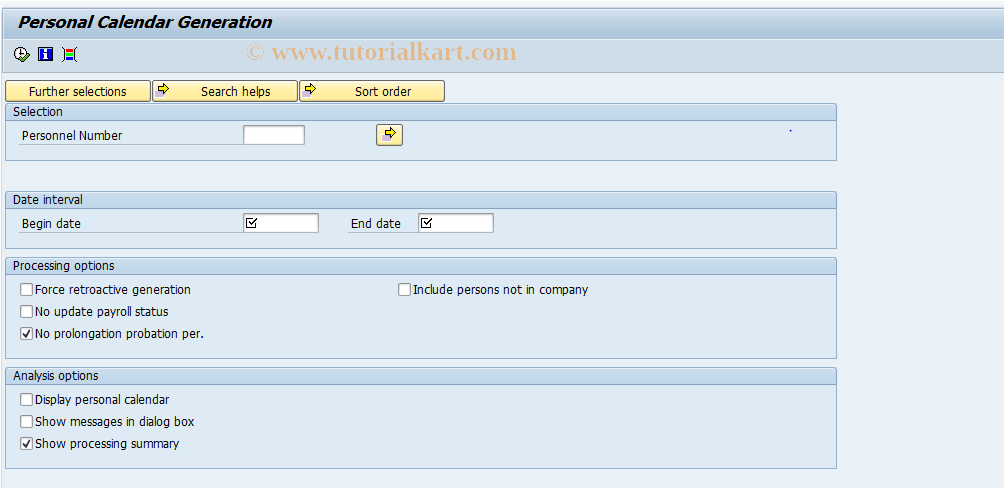 SAP TCode PC00_M12_TGEN - Generate Personal Calendar