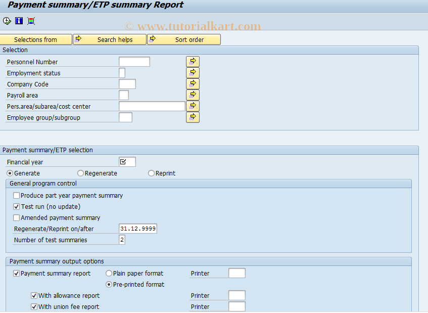 SAP TCode PC00_M13_CP01 - 2001/2002 Payment Summary